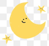 Moon png cute doodle diary sticker with smiling face for kids