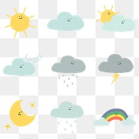 Clouds png weather forecast cute diary stickers set for kids