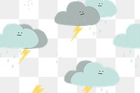 Png thunder clouds seamless pattern background in cute weather theme