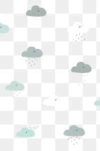 Png seasonal clouds seamless pattern cute background in rainy and snowy weather theme