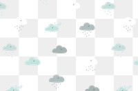 Png seasonal clouds seamless pattern cute background in rainy and snowy weather theme
