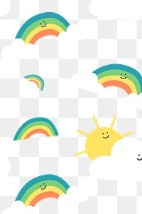 Rainbows png cute seamless pattern background colorful weather with happy face for kids