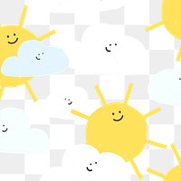 Png happy weather seamless pattern background doodle clouds and sun for kids