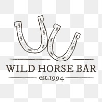 Png wild horse bar logo illustration with doodle horseshoe