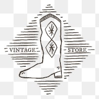 Cowboy boots png logo in vintage rodeo theme, vintage store