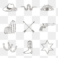 Png cowboy themed logo hand drawn illustration collection