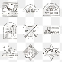 Png cowboy themed logo hand drawn illustration collection