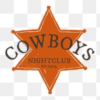 Png vintage sheriff badge logo hand drawn illustration in wild west theme, cowboys nightclub 