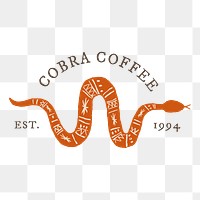 Png vintage coffee shop logo with snake illustration in orange