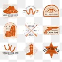 Png cowboy themed logo hand drawn illustration collection