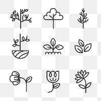 Black eco line icon png set