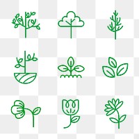 Green eco line icon png set