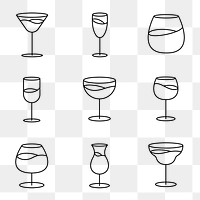 Brandy glass png graphic line art style set
