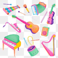 Instruments png sticker colorful illustration set