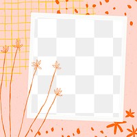 Floral png frame with flower doodles on pink aesthetic background