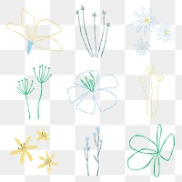 Png botanical leaves aesthetic doodle elements set