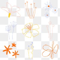 Png botanical leaves aesthetic doodle elements set