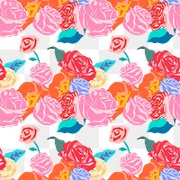 Spring floral png pattern with pink roses colorful background