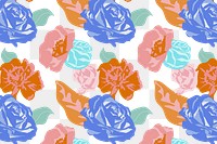 Spring floral png pattern with blue roses colorful background