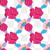 Spring floral png pattern with pink roses transparent background