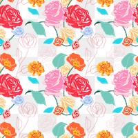 Cute floral png pattern with pink roses colorful background
