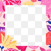 Roses png pink floral frame square shape on transparent background