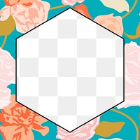 Roses png green floral frame hexagon shape on transparent background