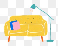 Hand drawn yellow sofa png furniture sticker in colorful flat graphic style