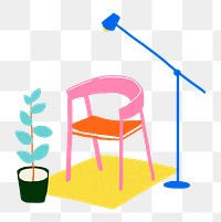 Hand drawn chair png furniture in colorful flat graphic style