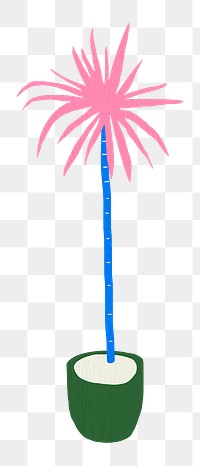Hand drawn palm tree png home decor in colorful flat graphic style
