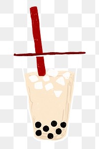 Boba milk tea element png cute hand drawn style