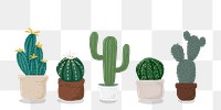 Cute potted plant element png succulent plants in hand drawn style