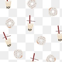 Boba tea patterned background png with white sprinkle donut cute hand drawn style