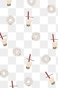 Boba tea patterned background png with white sprinkle donut cute hand drawn style