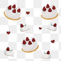 Strawberry cake patterned background png cute hand drawn style