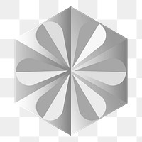 3D heptagon geometric shape png in grey abstract style