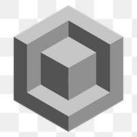 3D block geometric shape png in grey abstract style