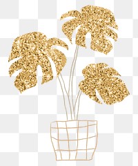 Gold monstera png houseplant element graphic