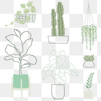 Houseplant png sticker doodle set