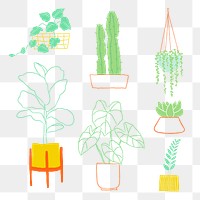 Colorful plant doodle png sticker set