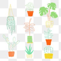 Houseplant png colorful sticker doodle set