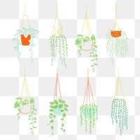 Cute hanging plant png doodle set