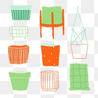 Plant pot png doodle in neon and green