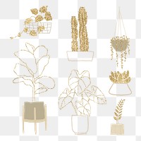 Glittery gold png plant sticker set 