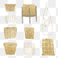 Glittery gold png plant pot set