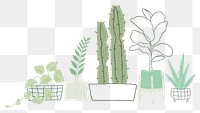 Indoor plants png background in simple doodle style