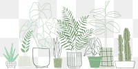 Indoor plants png background in simple doodle style