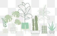 Indoor plants png background in simple doodle style