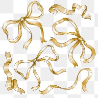 Gold ribbon png bow design element set