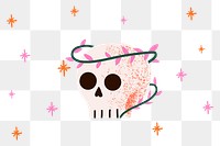 PNG halloween sticker, cute spooky skull illustration